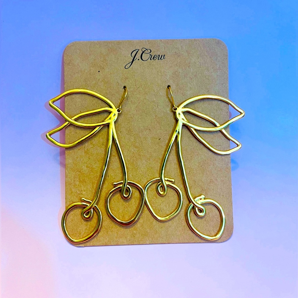 J. Crew Gold Leaf and Cherry Earrings